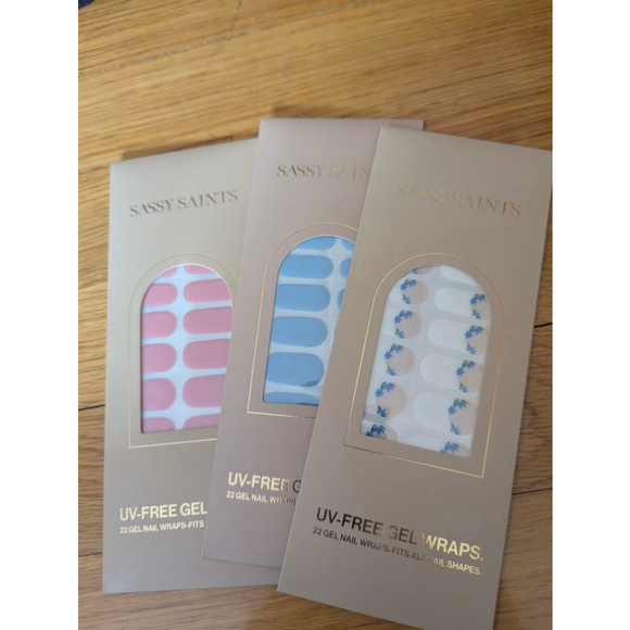 Sassy Saints Other - Sassy Saints UV Free Gel Nail Wraps Set of 3 French Bloom, Aqua Clouds + Rose